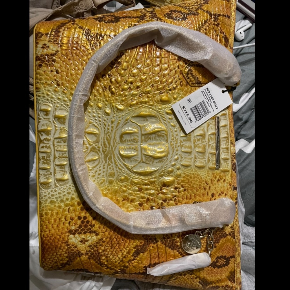 Yellow Snake Print Brahmin Bag